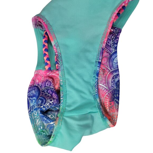 2/$15 Wonder Nation Girls Swimsuit Pink Green SZ 10 Large Silver 2 Piece Ruffle - Picture 11 of 13